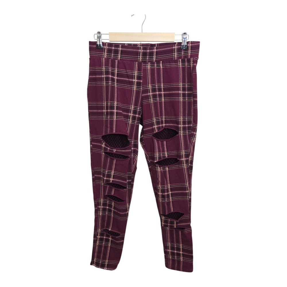 Torrid Burgundy Purple Plaid Distressed Leggings Plus Size‎ 1 Stretchy Grunge